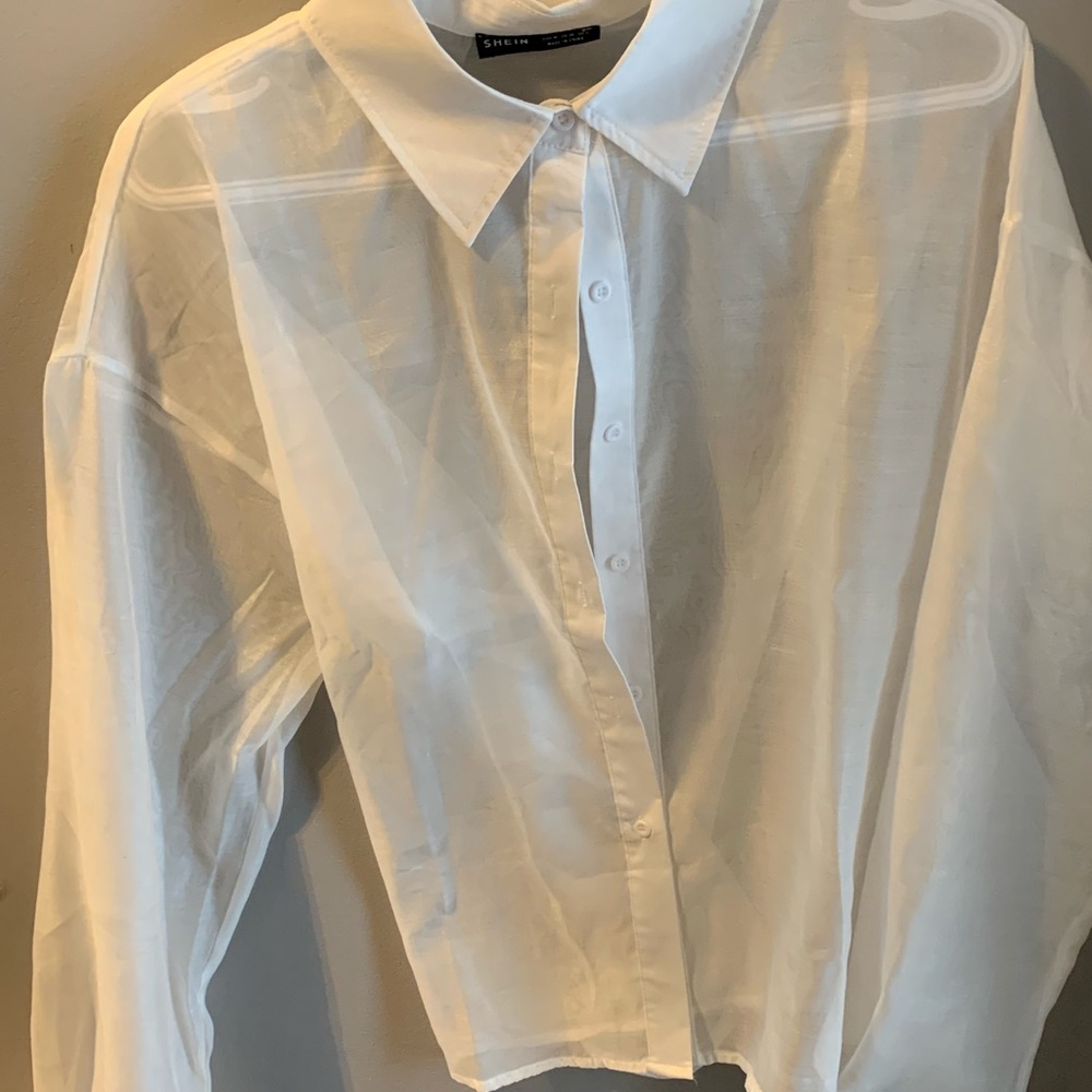 White sheer button down.